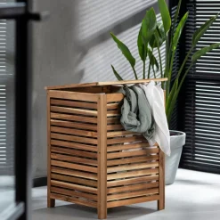 CASA Acacia Cesta Para Colada De Lujo Negro, Natural