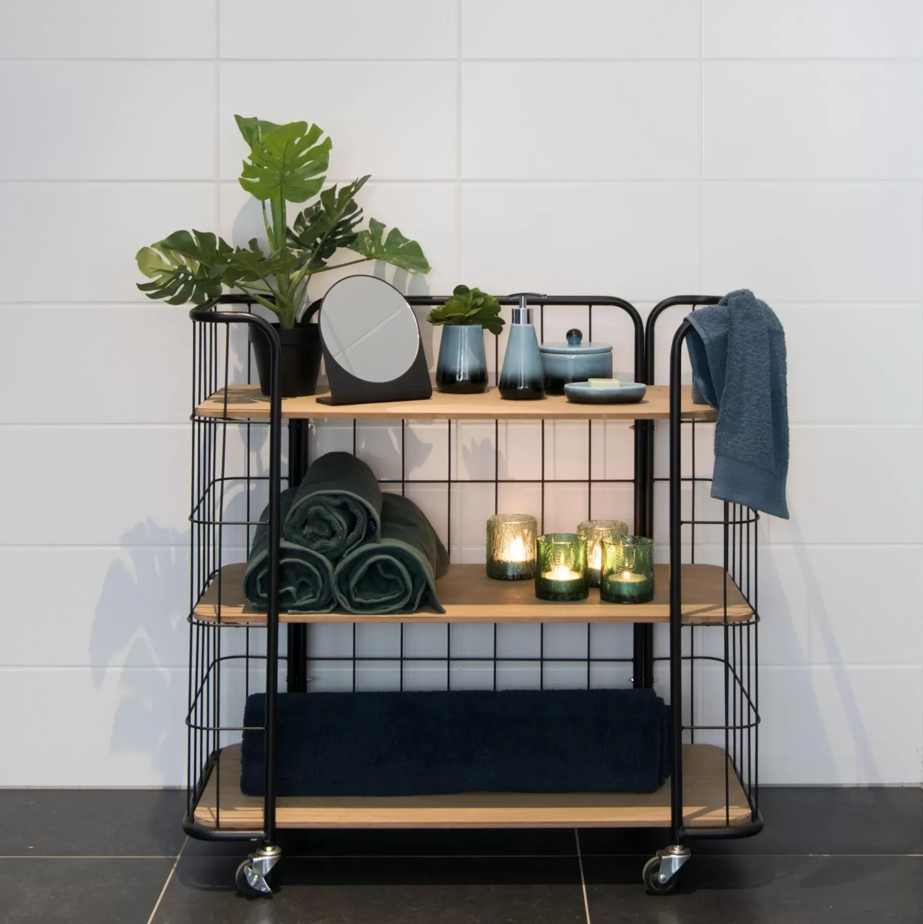 CASA Oslo Con Ruedas 3 Baldas Negro, Natural