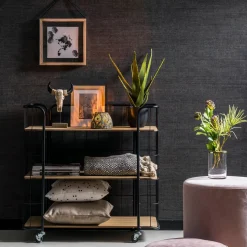 CASA Oslo Con Ruedas 3 Baldas Negro, Natural