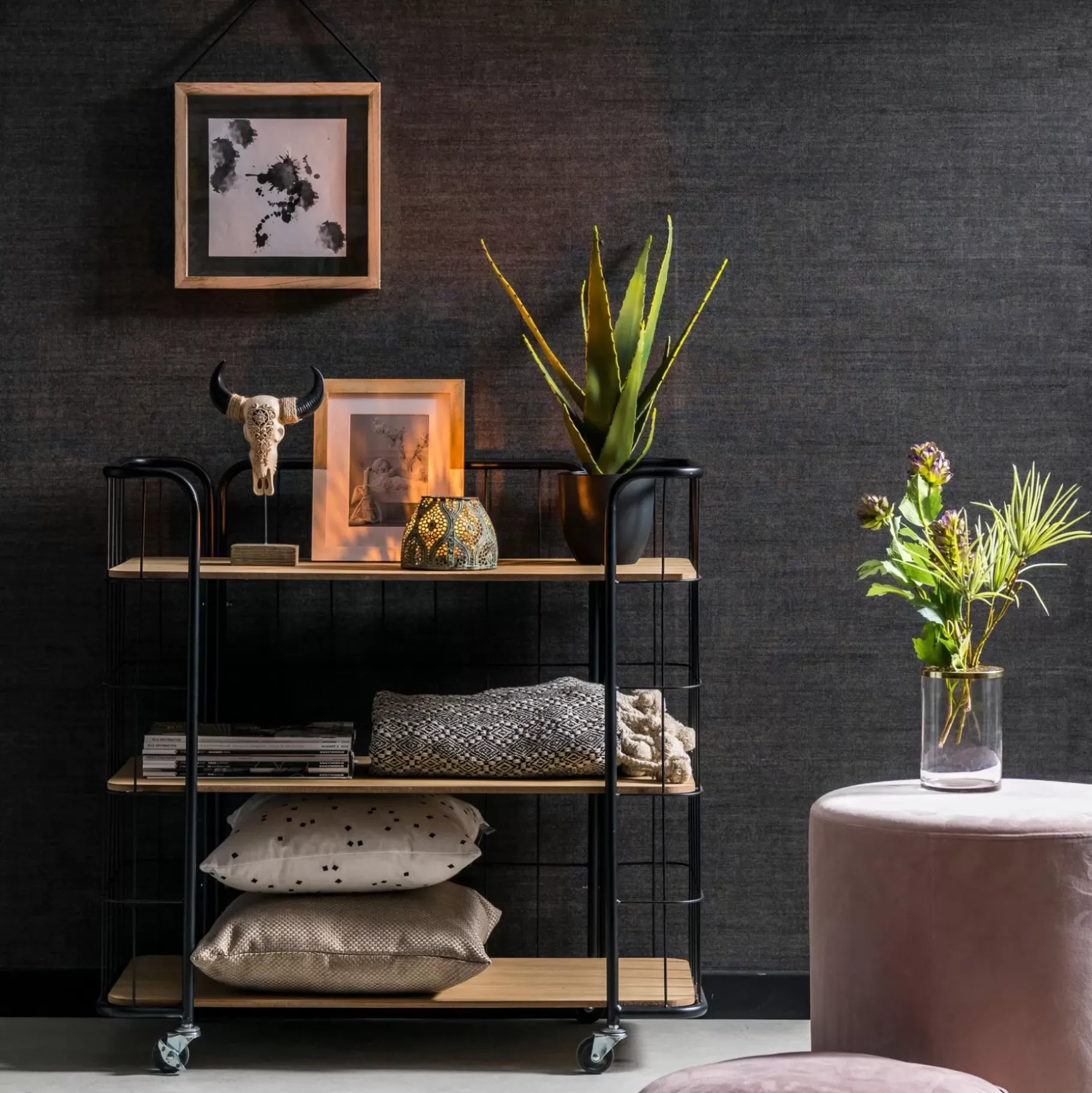 CASA Oslo Con Ruedas 3 Baldas Negro, Natural