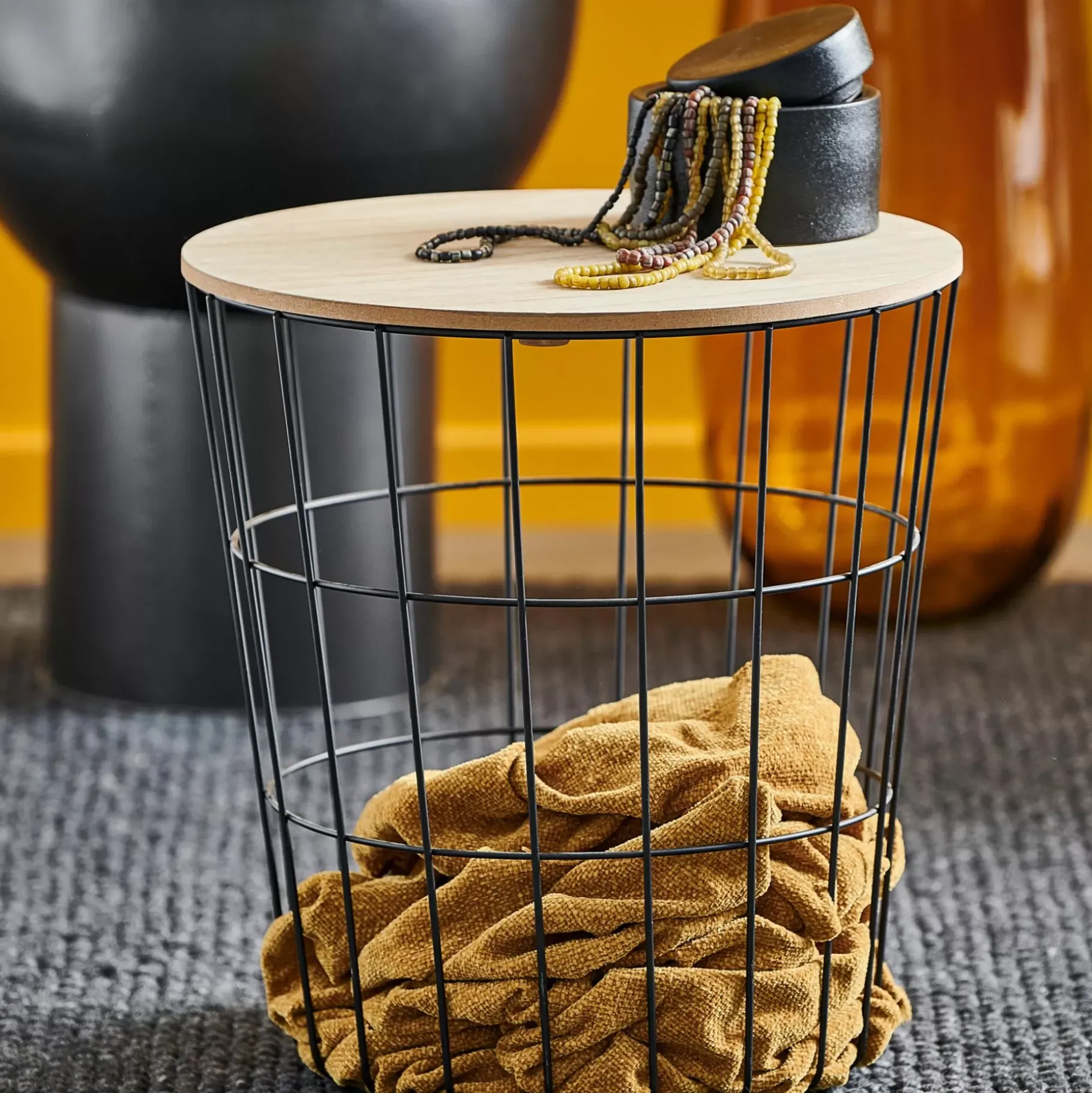 CASA Wire Mesa Auxiliar Negro, Natural